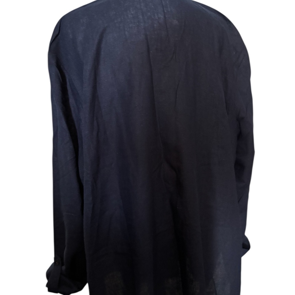 Susan Graver Navy Button Down Shirt 55% Linen 45% Rayon - Picture 2 of 4